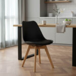 Chair Gaston PP and PU color black with wooden legs in natural finish 43x51x75cm - Image 2