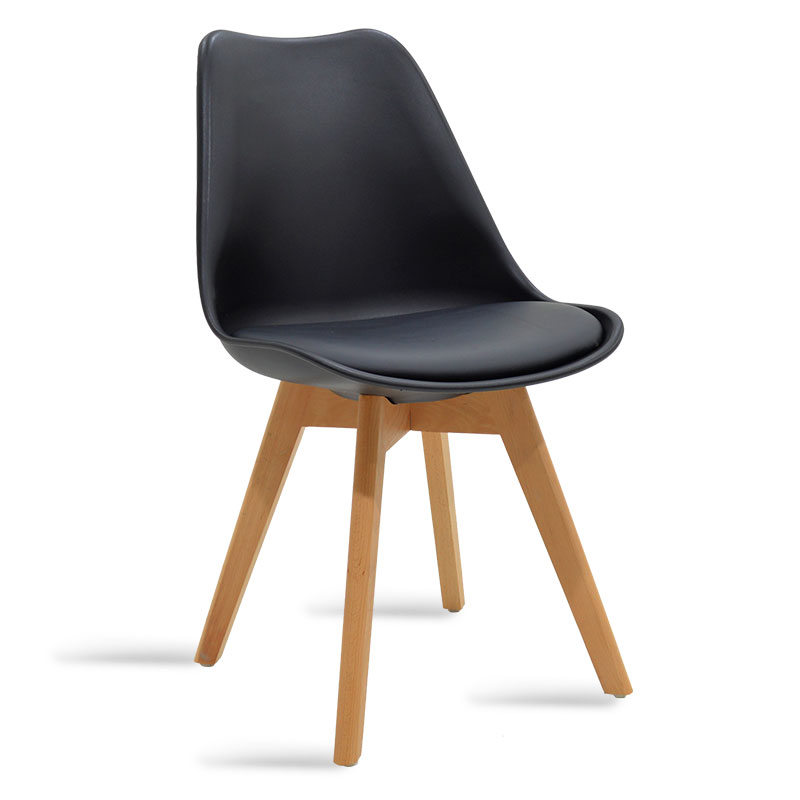 499-000008 Chair Gaston PP and PU color black with wooden legs in natural finish 43x51x75cm - Image 1