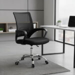 Recline office chair Berto with black mesh fabric and chrome base 60x48x85-95cm - Image 2