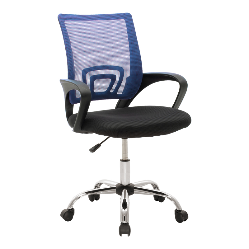 499-000041 Berto recline office chair with mesh fabric in blue-black shade and chrome base 60x48x85-95cm - Image 1