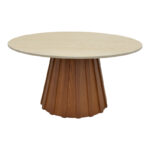 Coffee table Franzel sintered stone in travertine look-mdf walnut D80x40cm - Слика 2