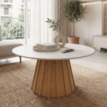 Coffee table Franzel sintered stone in marble look-mdf in natural shade D80x40cm