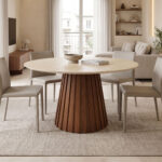 Dining table Franzel sintered stone in travertine look-mdf walnut D120x75cm