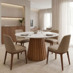 Dining table Franzel sintered stone in marble look-mdf in natural shade D120x75cm