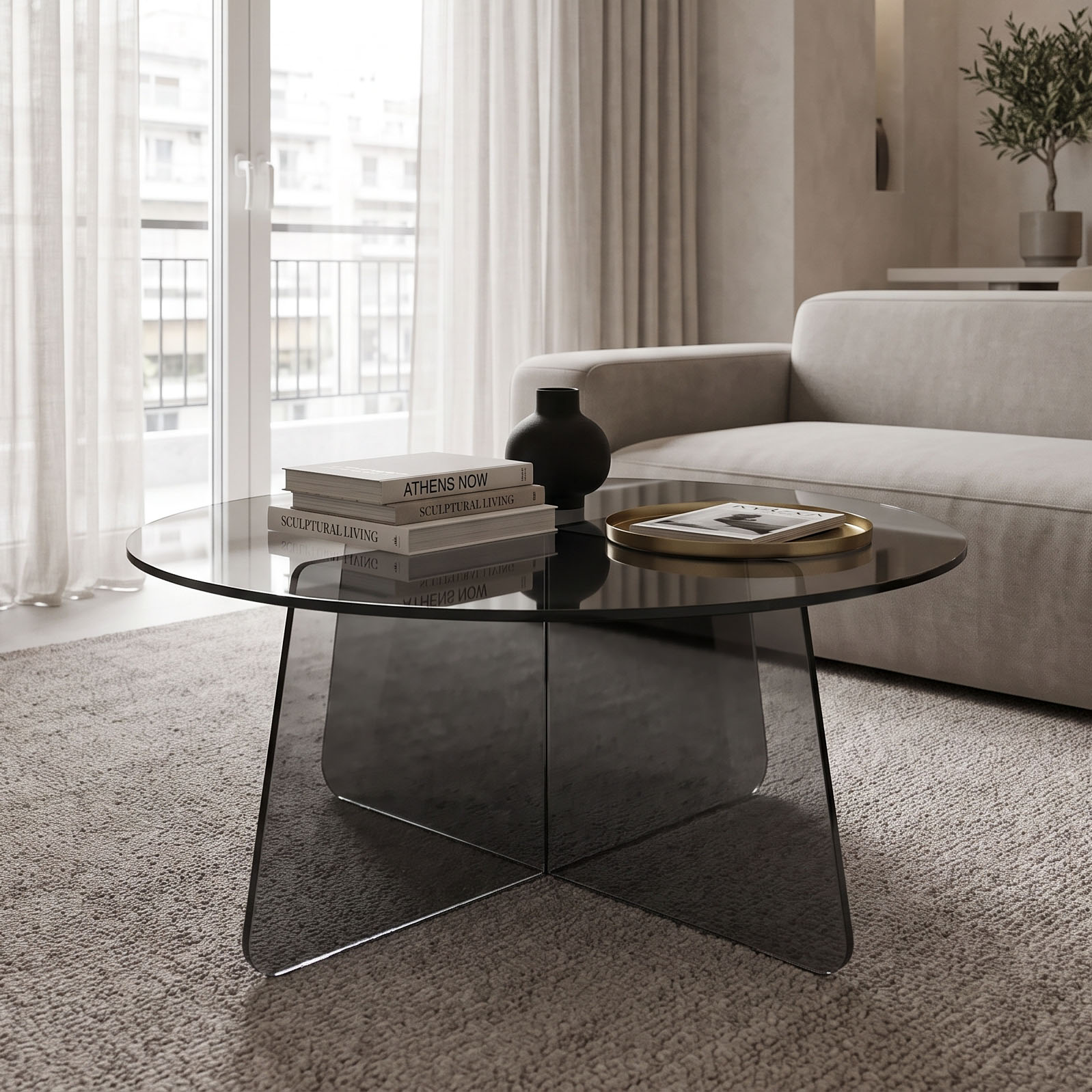 029-000448 Coffee table Cleary tempered anthracite 8mm glass D70x45cm - Image 1