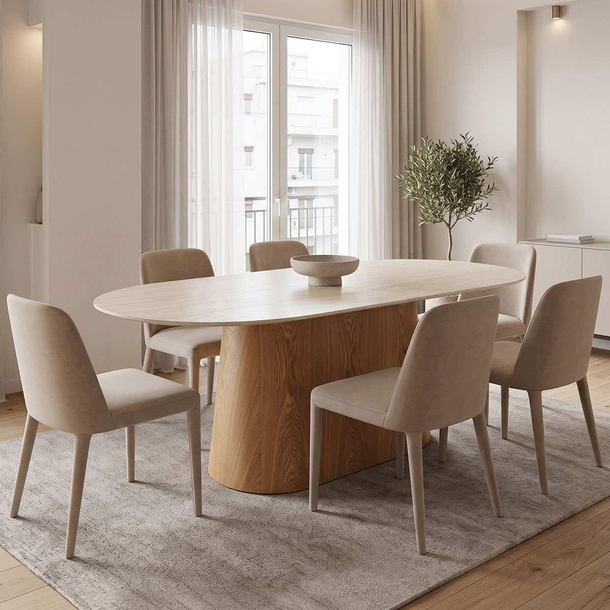 029-000450 Dining table Karlino sintered stone in travertine look-mdf natural color 180x90x76cm - Image 1