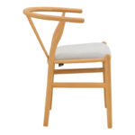 Wishbone chair rubberwood-fabric in natural-grey color 51x58x73cm - Image 4
