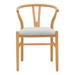 Wishbone chair rubberwood-fabric in natural-grey color 51x58x73cm - Image 5