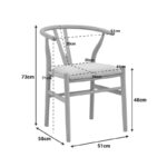 Wishbone chair rubberwood-fabric in natural-beige color 51x58x73cm - Image 2
