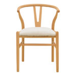 Wishbone chair rubberwood-fabric in natural-beige color 51x58x73cm - Image 5