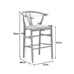 Middle-height bar stool Wishbone rubberwood-fabric in natural-grey color 51x60x95cm - Image 2