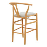 Middle-height bar stool Wishbone rubberwood-fabric in natural-grey color 51x60x95cm - Image 3