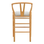 Middle-height bar stool Wishbone rubberwood-fabric in natural-grey color 51x60x95cm - Image 6