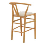 Middle-height bar stool Wishbone rubberwood-fabric in natural-beige color 51x60x95cm - Image 3