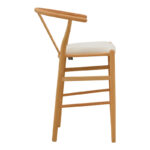 Middle-height bar stool Wishbone rubberwood-fabric in natural-beige color 51x60x95cm - Image 4