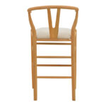 Middle-height bar stool Wishbone rubberwood-fabric in natural-beige color 51x60x95cm - Image 6