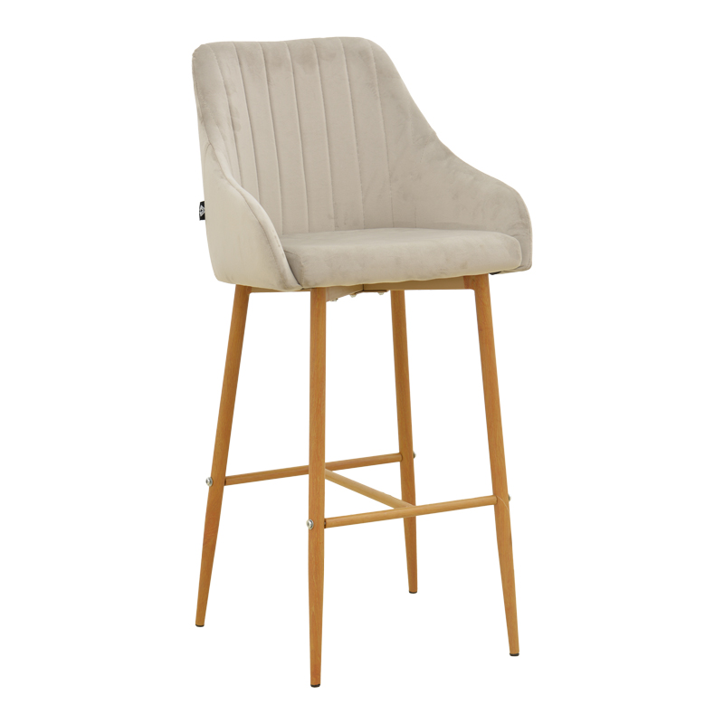 029-000482 Bar stool Patrin beige velvet-natural color metal 49x48x98cm - Image 1