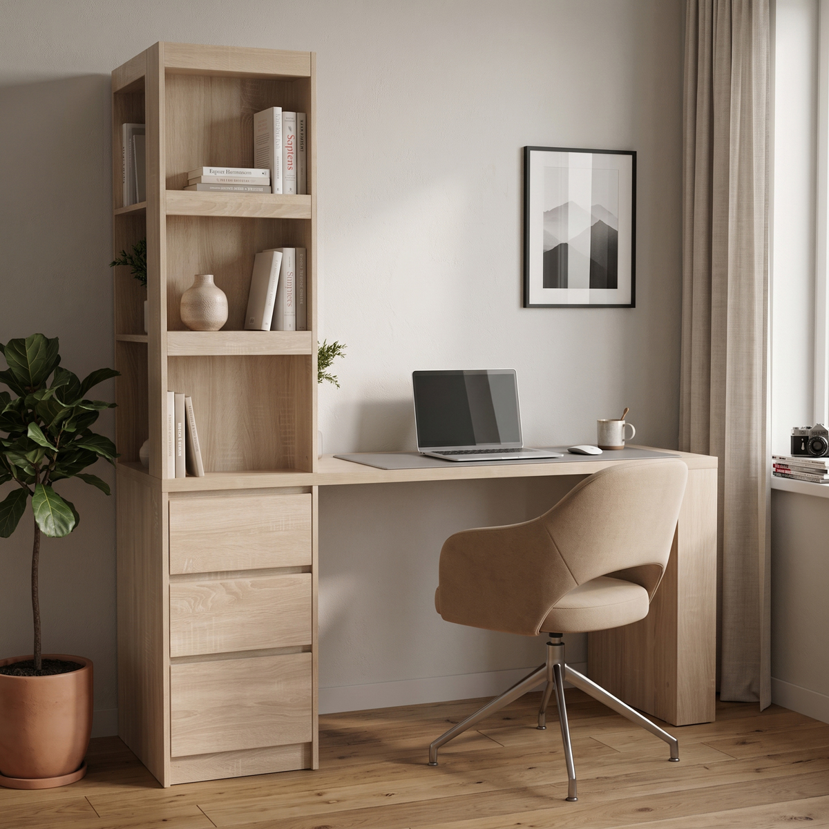 072-000190 Desk with bookcase Cliner sonoma 140x50x180cm - Слика 1