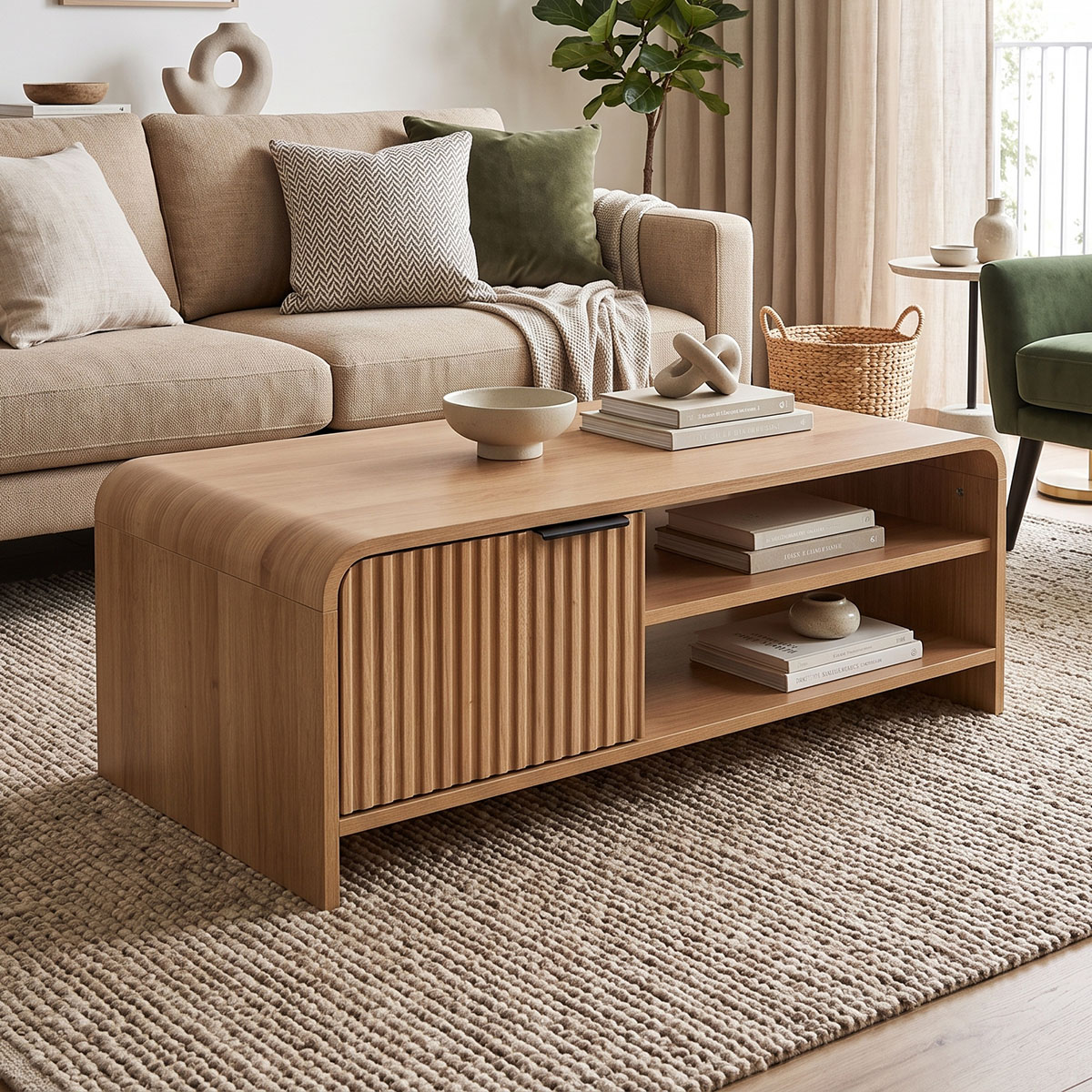 086-000033 Kelba mdf coffee table in natural shade 100x50x35.5cm - Слика 1