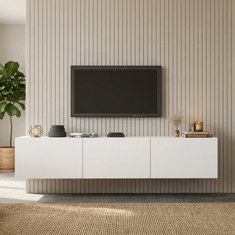 120-000681 Wall mounted tv stand Felita white 150x31.4x30cm - Image 1