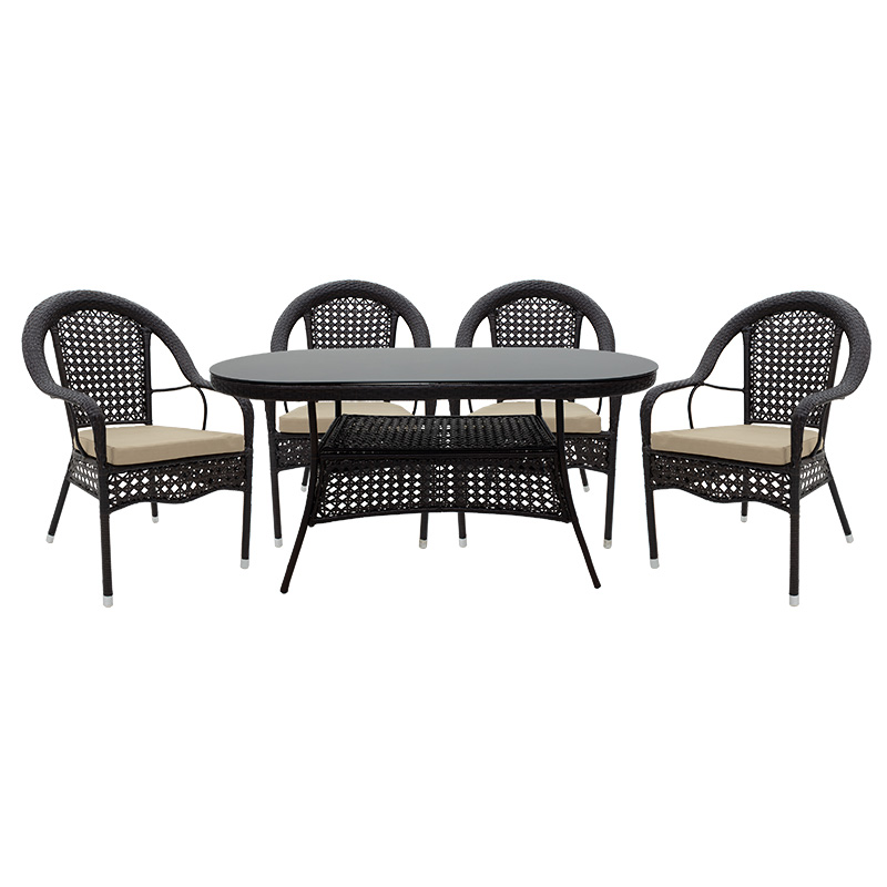 140-000052 Dining set 5pcs Cellin meta-pe brown - Слика 1