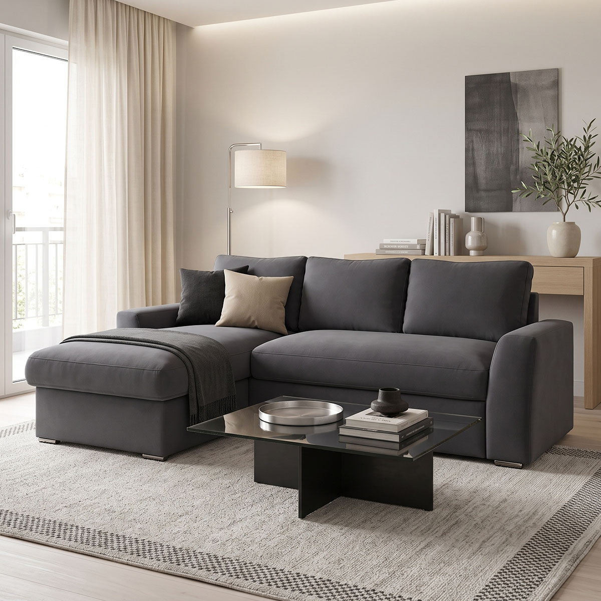165-000018 Βelle reversible corner sofa bed anthracite fabric 236x164x88cm - Слика 1