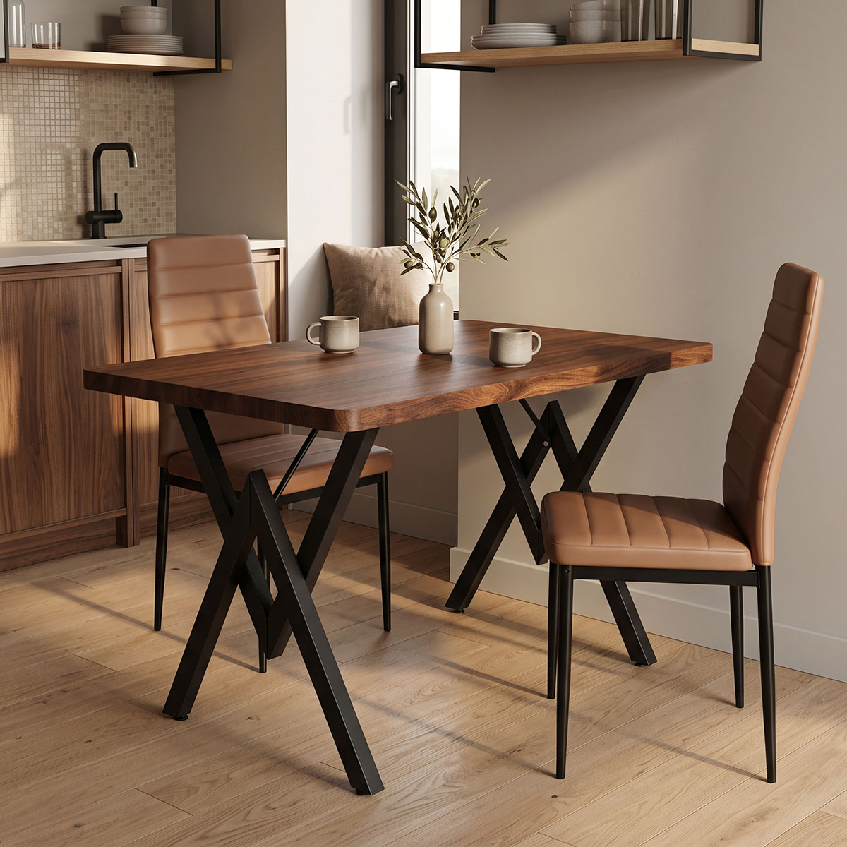 197-000342 Table Vertex walnut with black metal 110x70x72cm - Слика 1