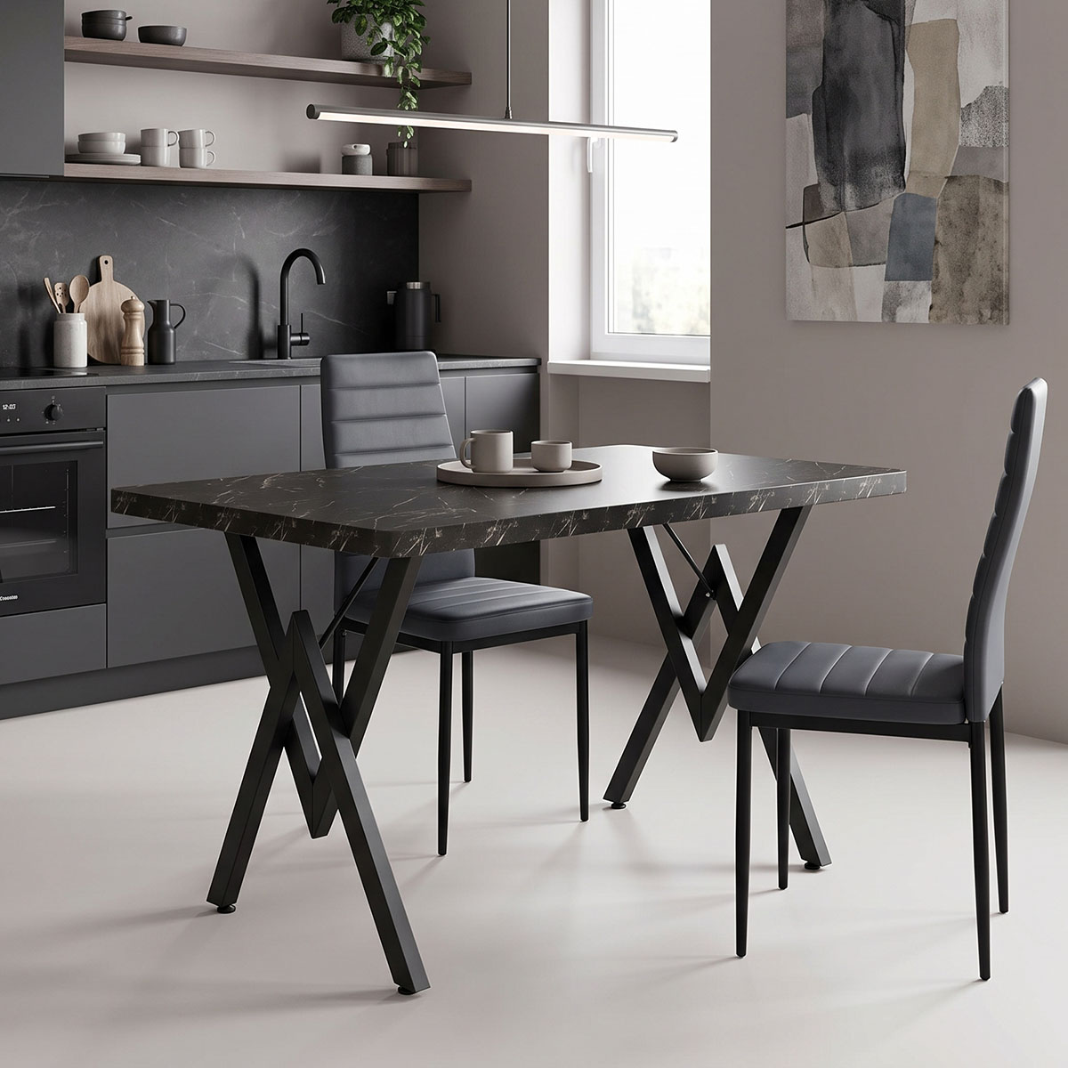 197-000343 Table Vertex black marble and metal 110x70x72cm - Слика 1