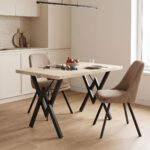 Table Vertex in travertine look and black metal 110x70x72cm