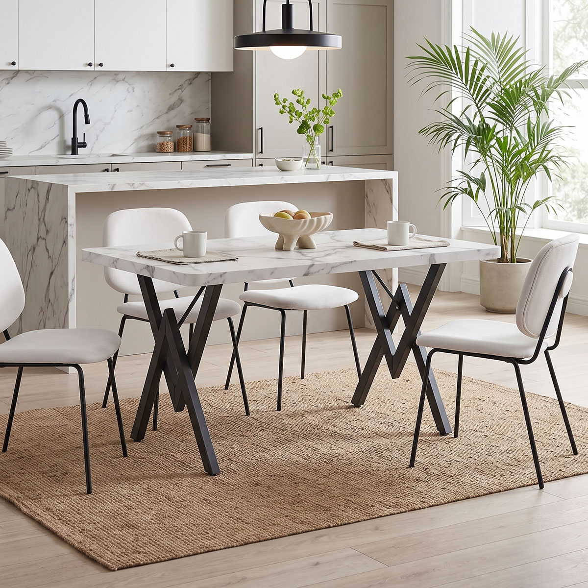 197-000345 Table Vertex white marble with black metal 110x70x72cm - Слика 1