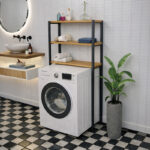 Bathroom shelf Valerio oak with black metal 73x22x150cm