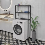 Bathroom shelf Valerio anthracite with black metal 73x22x150cm