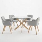 Dining Room with Safira Gray Armchairs and Antoro Glass Table D100x75cm Set of 5pcs - Image 2