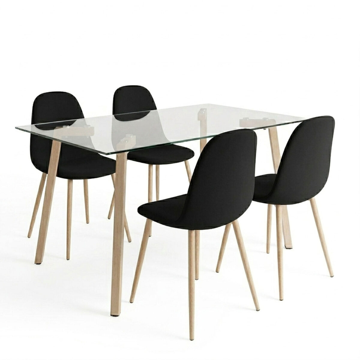 Dining Room with Bella Black Chairs and Titta Glass Table 120x70x75cm Set of 5pcs - Image 2