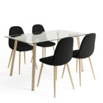 Dining Room with Bella Black Chairs and Titta Glass Table 120x70x75cm Set of 5pcs - Image 2
