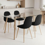 Dining Room with Bella Black Chairs and Titta Glass Table 120x70x75cm Set of 5pcs