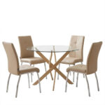 Dining Room with Ariadne Mocha Chairs and Antoro Glass Table Φ100x75cm Set of 5pcs - Слика 2