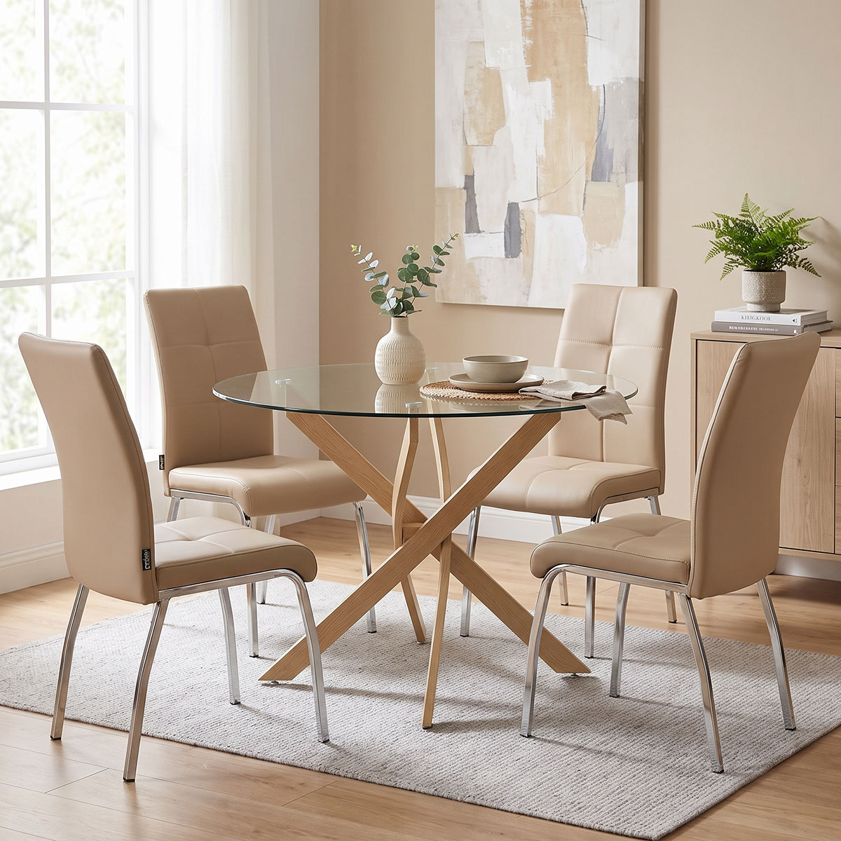 200-001570 Dining Room with Ariadne Mocha Chairs and Antoro Glass Table Φ100x75cm Set of 5pcs - Слика 1