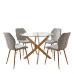 Dining Room with Jelour Grey Chairs and Antoro Glass Table D100x75 Set of 5pcs - Image 2