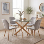 Dining Room with Jelour Grey Chairs and Antoro Glass Table D100x75 Set of 5pcs