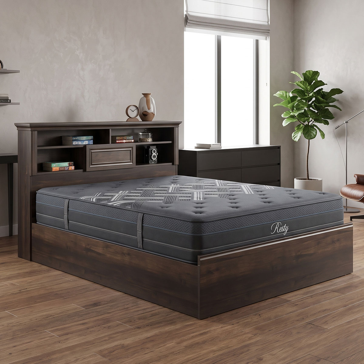 200-001815 Bed with mattress Mozart Resty walnut 160x200cm - Слика 1