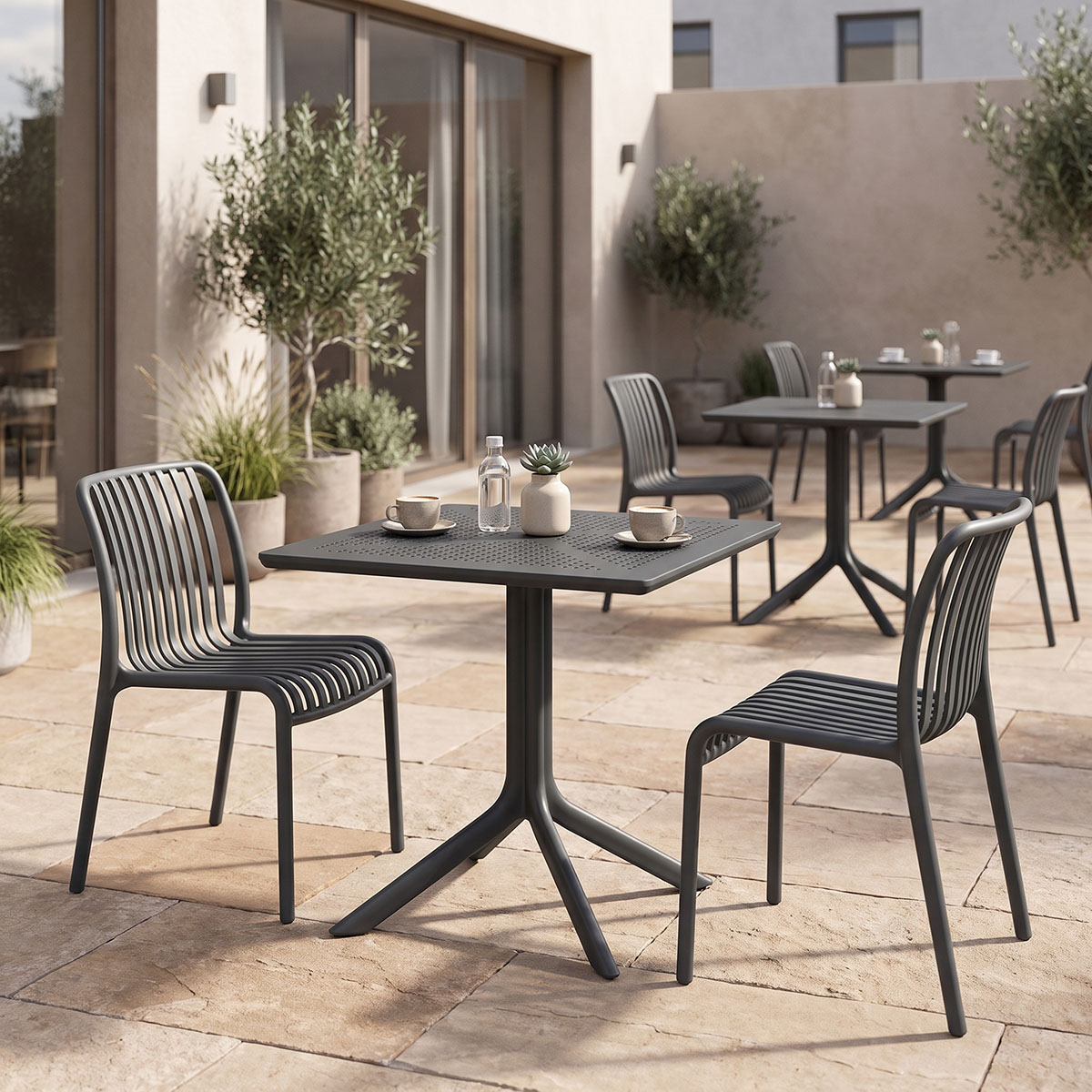 200-001839 Dining room Zoi Groovy 3pcs set anthracite PP 80x80x74cm - Image 1