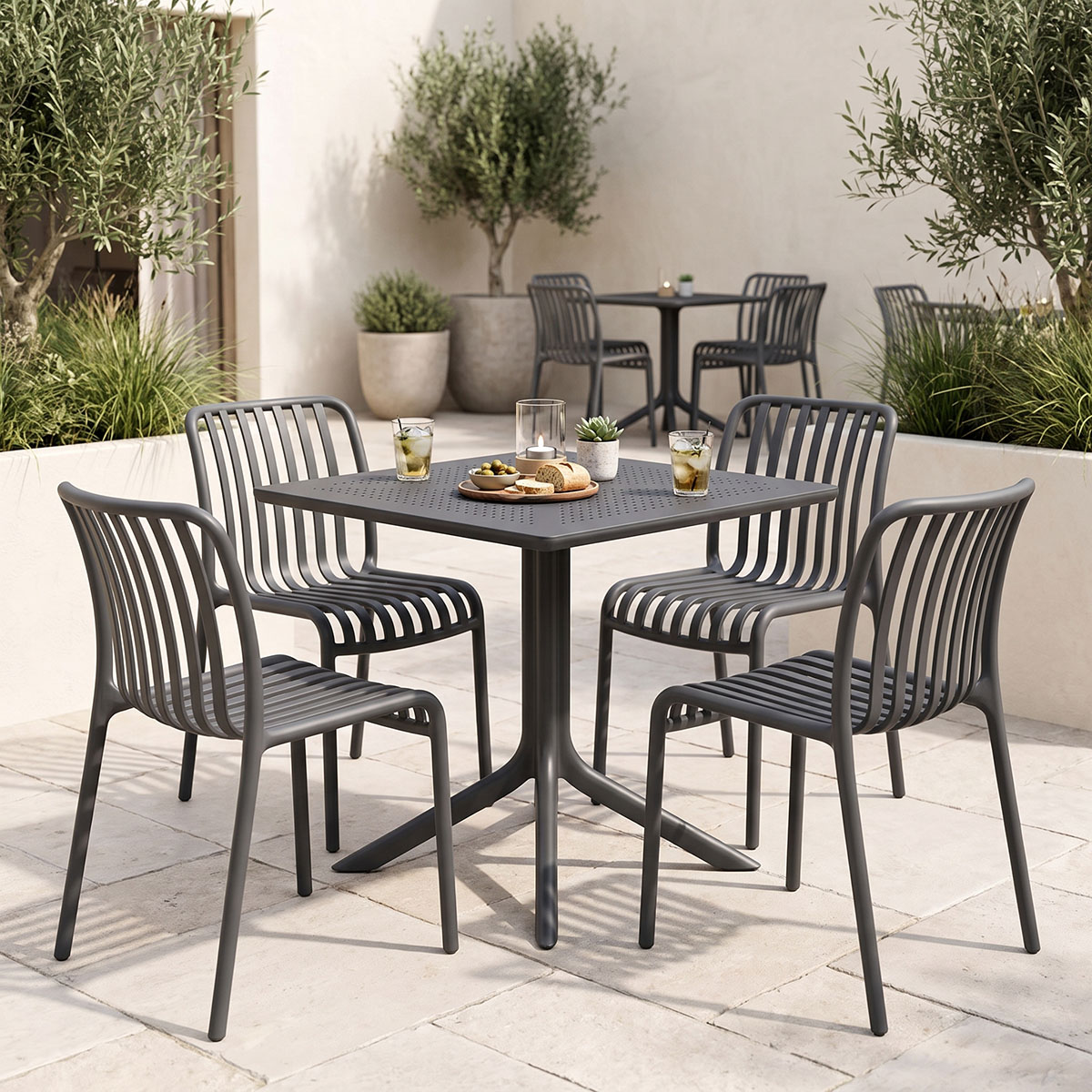 200-001840 Dining room Zoi Groovy 5pcs set anthracite PP 80x80x74cm - Image 1