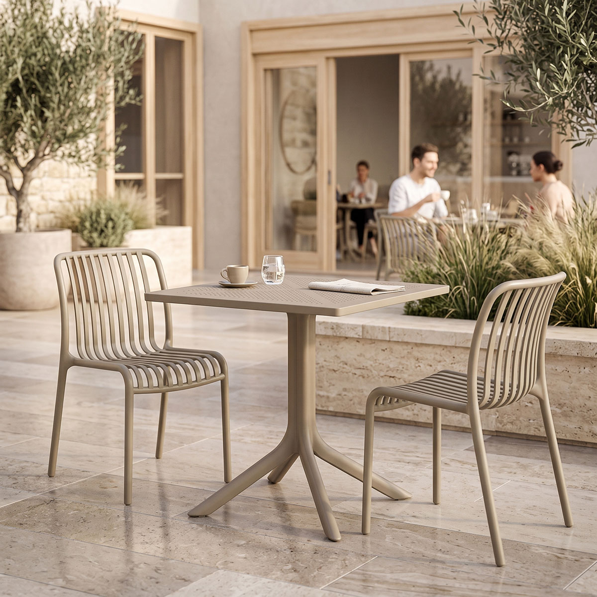 200-001845 Dining set Zoi Groovy set 3pcs cappuccino PP 80x80x74cm - Image 1