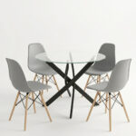 Dining room with Julita chairs grey and Antoro table glass with black metal Φ80x75cm set 5pcs - Слика 2
