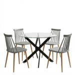 Dining room with Aurora chairs grey and Antoro table glass with black metal Φ80x75cm set 5pcs - Слика 2