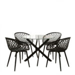 Dining room with Ezra Armchairs black and Antoro table glass with black metal Φ80x75cm Set 5pcs - Слика 2