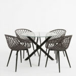 Dining room with Ezra Armchairs anthracite and Antoro table glass with black metal Φ80x75cm Set 5pcs - Слика 2