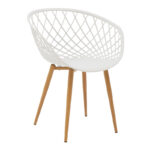 Ezra dining set with white Armchairs and Antoro glass table with metal frame in natural finish Ø80x75cm 5-piece Set - Слика 6