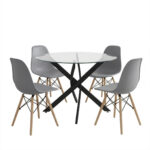 Dining Set with Julita Chairs grey and Antoro Table glass with black metal Φ100x75cm Set 5pcs - Слика 2